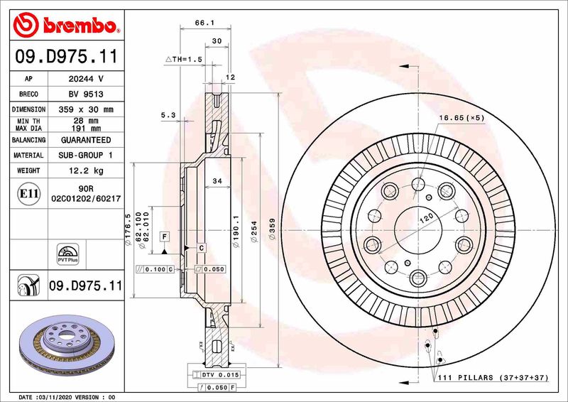 Bremsscheibe BREMBO 09.D975.11