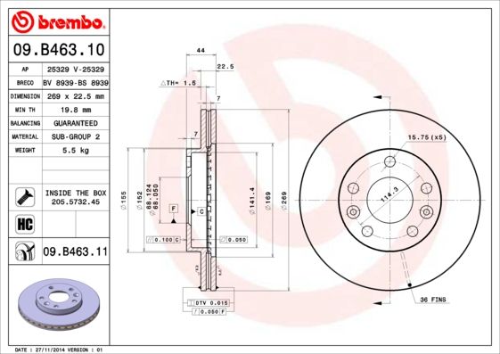 Bremsscheibe BREMBO 09.B463.11