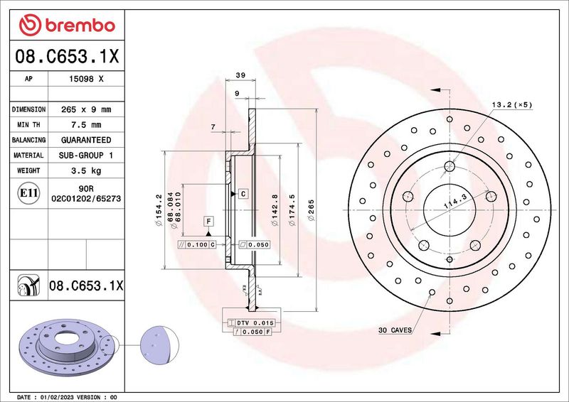 Bremsscheibe BREMBO 08.C653.1X