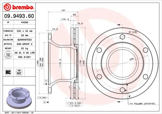 Bremsscheibe BREMBO 09.9493.60