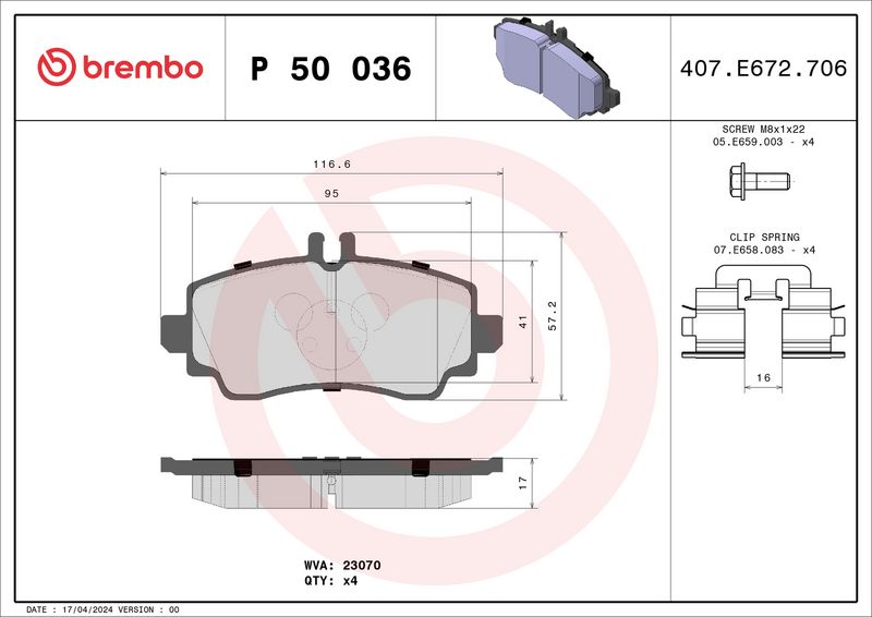 Bremsbelagsatz, Scheibenbremse BREMBO P 50 036