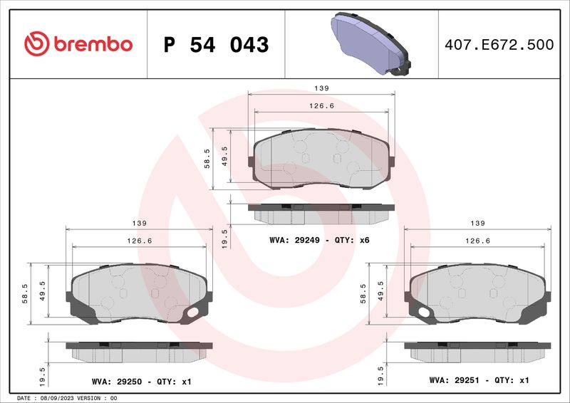 Bremsbelagsatz, Scheibenbremse BREMBO P 54 043
