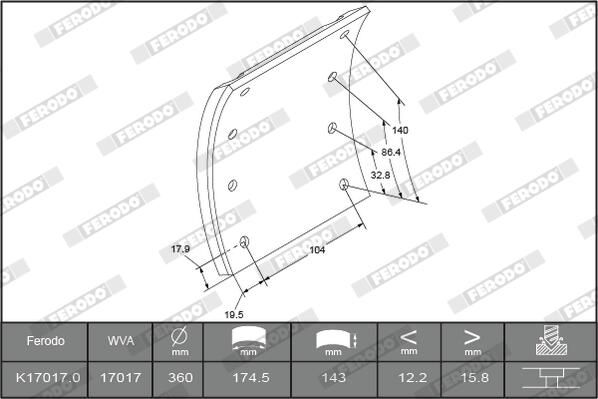 Bremsbelagsatz, Trommelbremse FERODO K17017.0-F3661