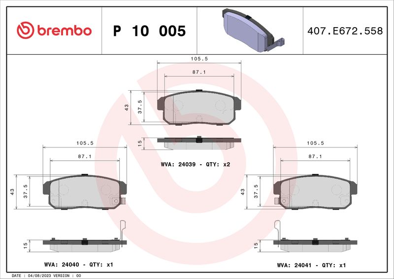 Bremsbelagsatz, Scheibenbremse BREMBO P 10 005