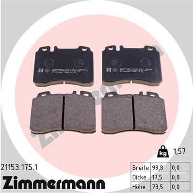 Bremsbelagsatz Bremsbeläge ZIMMERMANN 21153.175.1