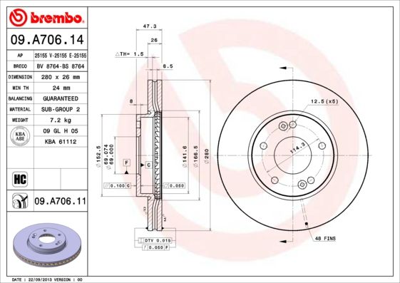 Bremsscheibe BREMBO 09.a706.11