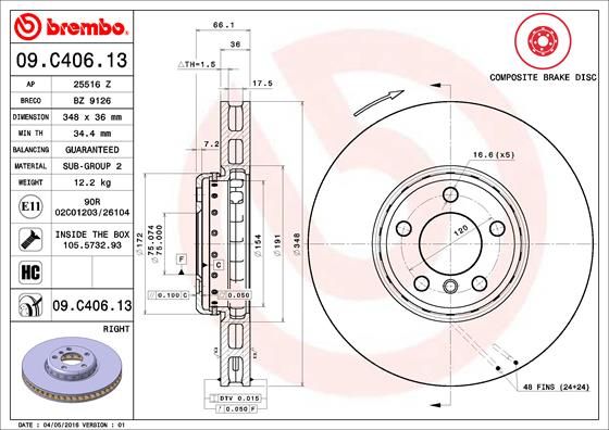 Bremsscheibe BREMBO 09.C406.13