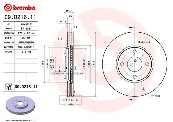 Bremsscheibe BREMBO 09.D216.11