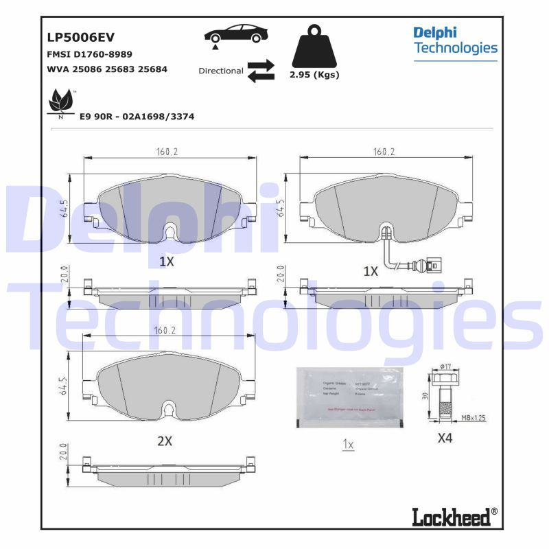 Bromsbeläggssats, skivbroms DELPHI LP5006EV