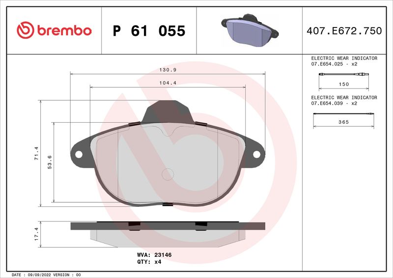 Bremsbelagsatz, Scheibenbremse BREMBO P 61 055