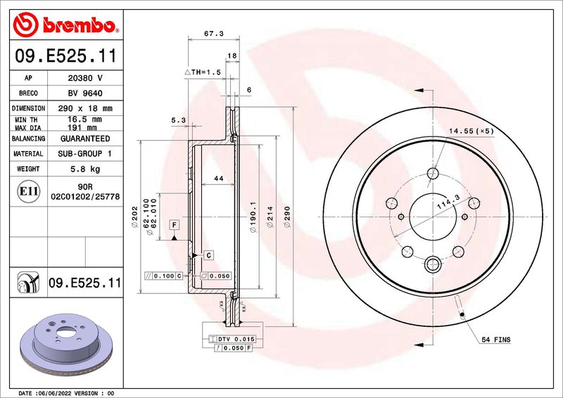 Bremsscheibe BREMBO 09.E525.11