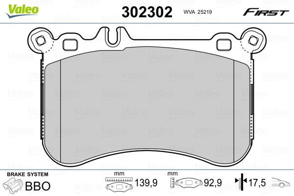 Bremsbelagsatz, Scheibenbremse VALEO 302302
