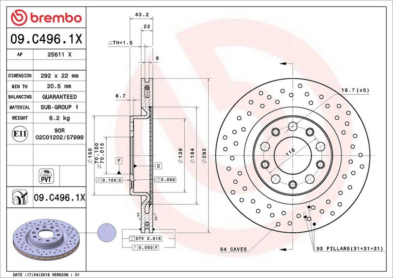 Bremsscheibe BREMBO 09.C496.1X