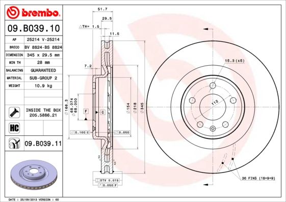 Bremsscheibe BREMBO 09.B039.11