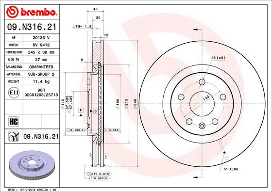 Bremsscheibe BREMBO 09.N316.21