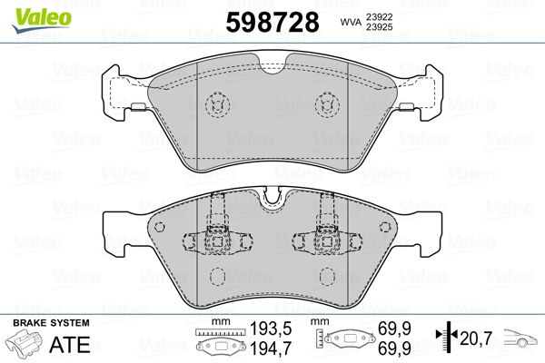 Bremsbelagsatz, Scheibenbremse VALEO 598728