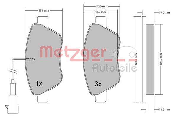 Bremsbelagsatz, Scheibenbremse METZGER 1170296
