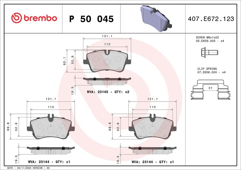 Bremsbelagsatz, Scheibenbremse BREMBO P 50 045X