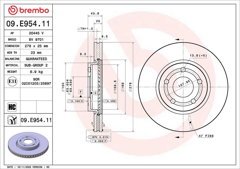 Bremsscheibe BREMBO 09.E954.11