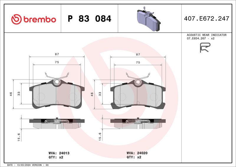 Bremsbelagsatz, Scheibenbremse BREMBO P 83 084