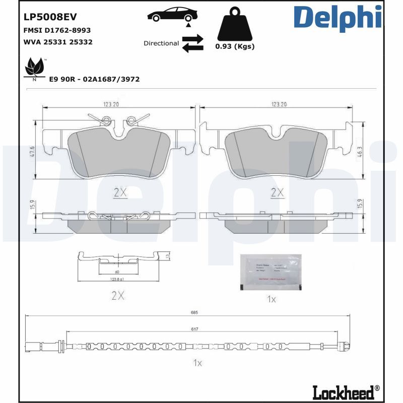 Bremsbelagsatz, Scheibenbremse DELPHI LP5008EV