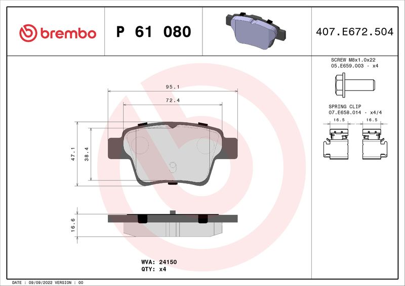 Bremsbelagsatz, Scheibenbremse BREMBO P 61 080