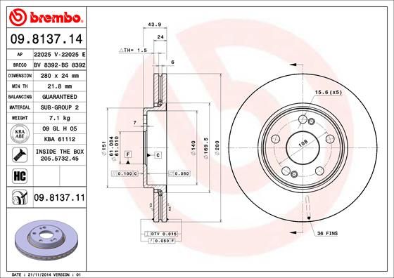 Bremsscheibe BREMBO 09.8137.11