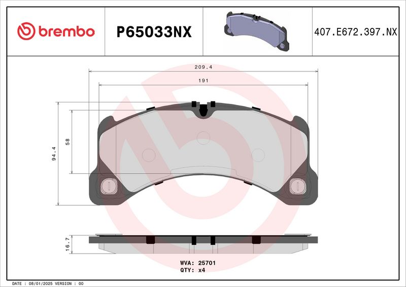 Bremsbelagsatz Bremsbeläge BREMBO P65033NX