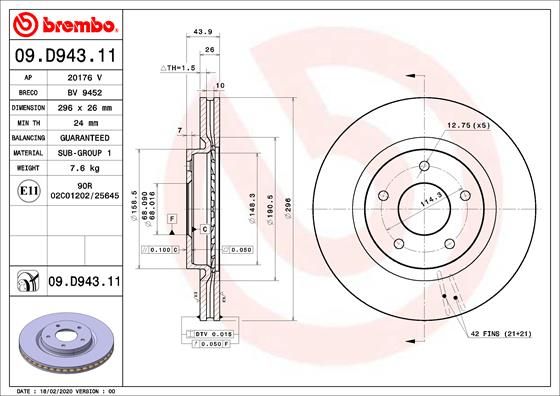 Bremsscheibe BREMBO 09.D943.11