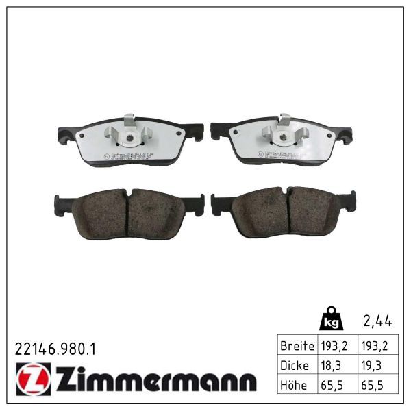 Bremsbelagsatz, Scheibenbremse ZIMMERMANN 22146.980.1