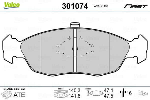 Bremsbelagsatz, Scheibenbremse VALEO 301074