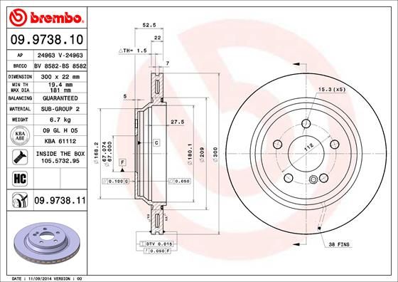 Bremsscheibe BREMBO 09.9738.10