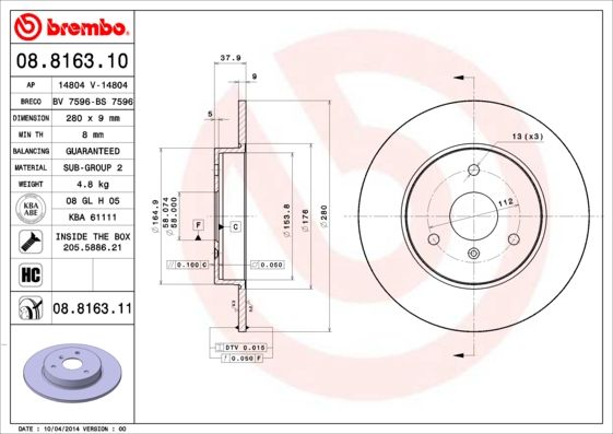 Bremsscheibe BREMBO 08.8163.10