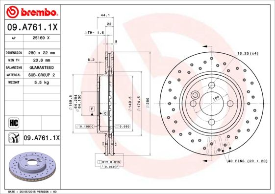 Bremsscheibe BREMBO 09.A761.1X