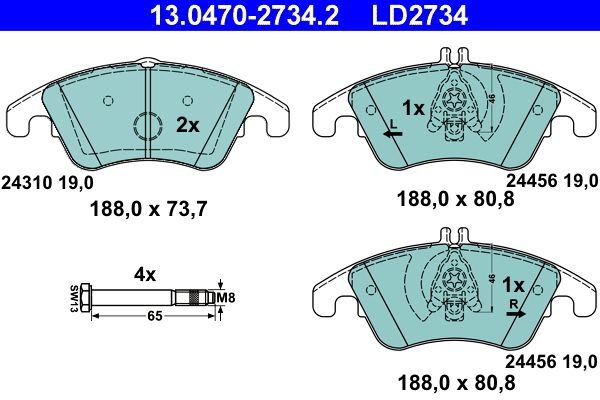 Bromsbeläggssats, skivbroms ATE 13.0470-2734.2