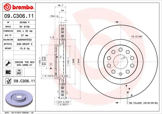 Bremsscheibe BREMBO 09.C306.11