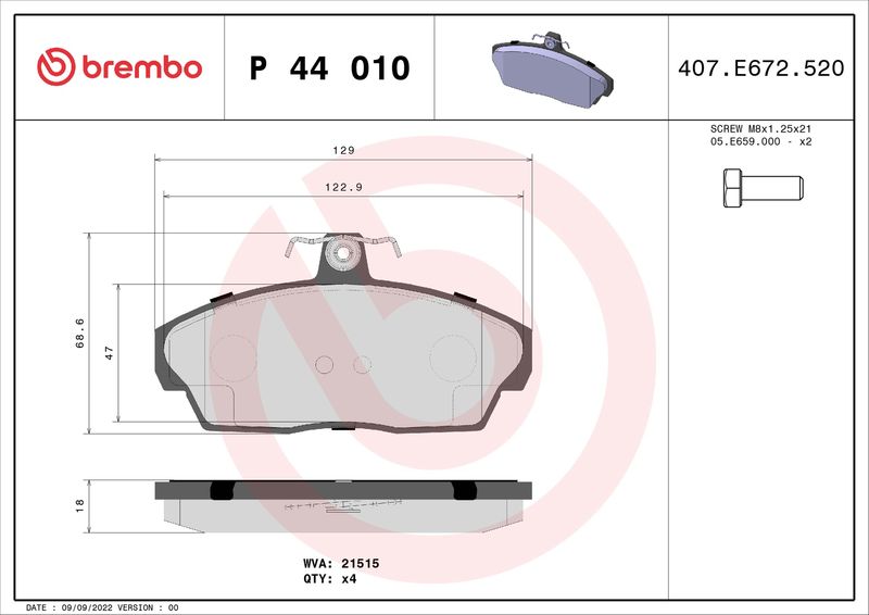 Bremsbelagsatz, Scheibenbremse BREMBO P 44 010