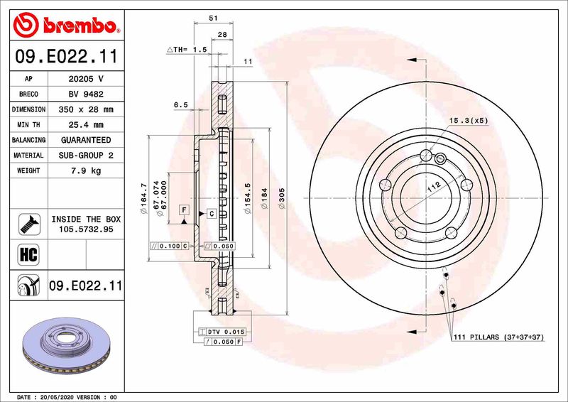 Bremsscheibe BREMBO 09.E022.11