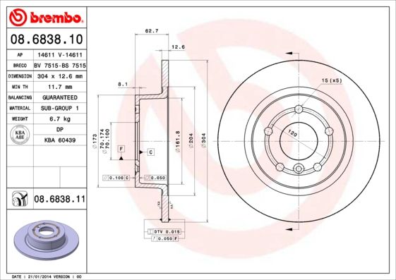 Bremsscheibe BREMBO 08.6838.10