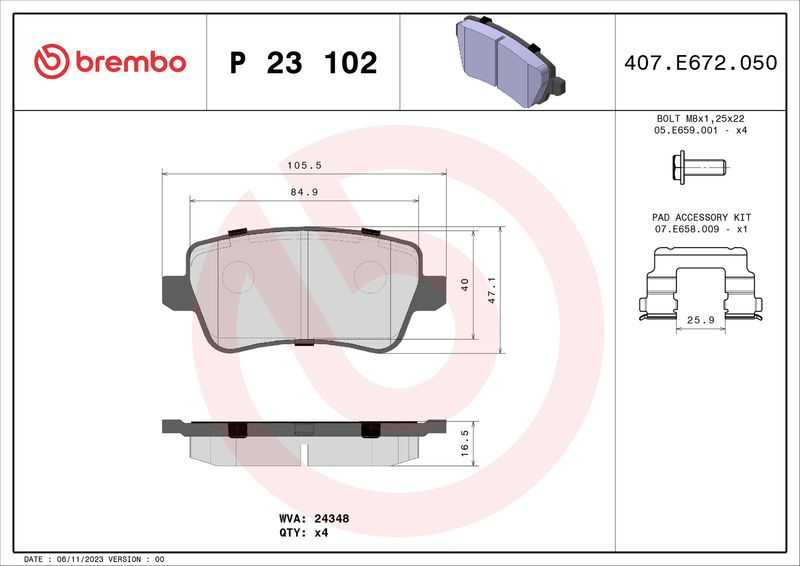 Bremsbelagsatz, Scheibenbremse BREMBO P 23 102
