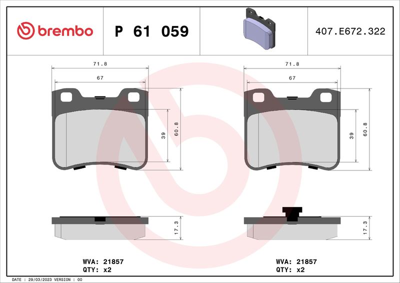 Bremsbelagsatz, Scheibenbremse BREMBO P 61 059