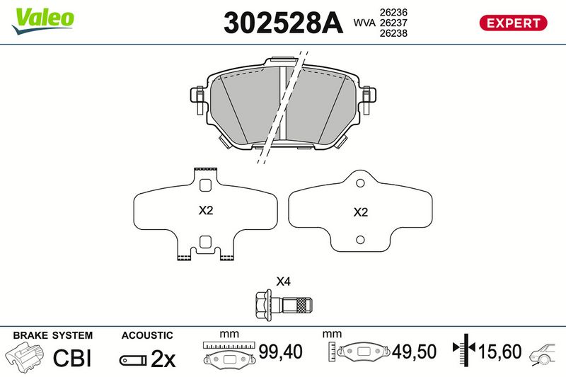 Bremsbelagsatz Bremsbeläge VALEO 302528A