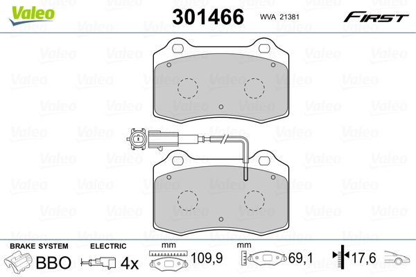 Bremsbelagsatz, Scheibenbremse VALEO 301466