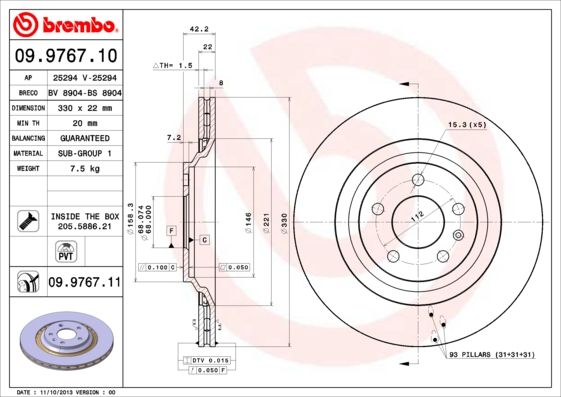 Bremsscheibe BREMBO 09.9767.11