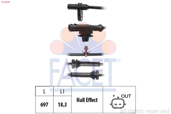 Sensor, Raddrehzahl FACET 21.0230
