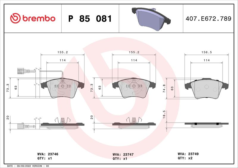 Bremsbelagsatz, Scheibenbremse BREMBO P 85 081