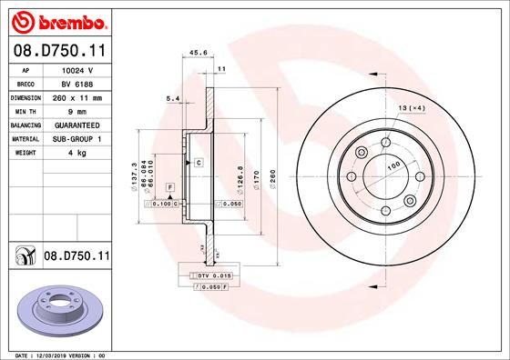 Bremsscheibe BREMBO 08.D750.11