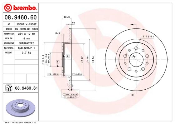Bremsscheibe BREMBO 08.9460.61