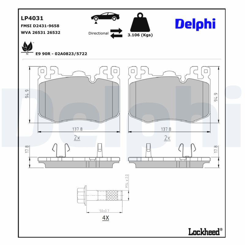 Bremsbelagsatz, Scheibenbremse DELPHI LP4031