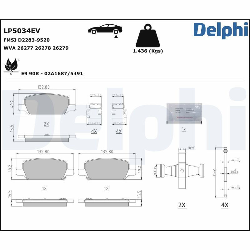 Bremsbelagsatz, Scheibenbremse DELPHI LP5034EV